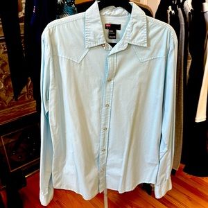 Men’s diesel western style snap closure light blue shirt, Medium. Never worn